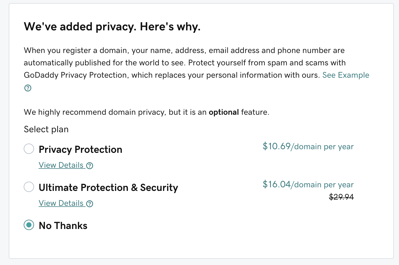 GoDaddy domain privacy protection